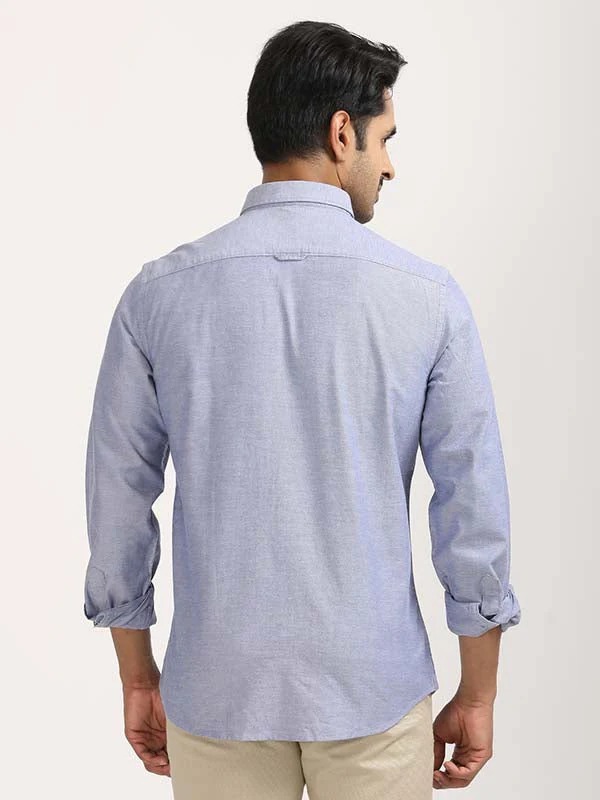 Indian Terrain Men's Regular Fit Full Sleeve Solid Blue Shirt